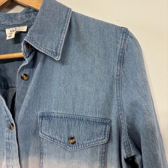 Tribal Jeans Blue and Pink Ombre Denim Shirt Size S - Picture 2 of 6